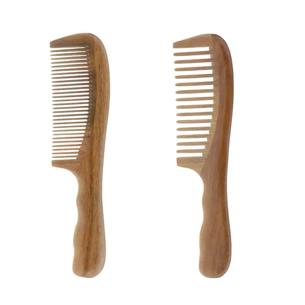 Natural Sandalwood Durable Wooden Comb Wide/Fine Toothed Detangling Hair Comb for Thick Curly Hair 7.7'