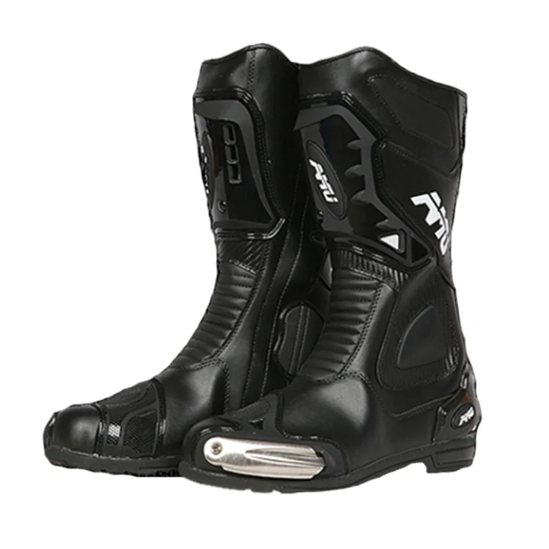 Мотоциклетные сапоги до колена из нержавеющей стали; водонепроницаемые рабочие ботинки для мотогонок; Мужская Рабочая обувь в стиле милитари - Цвет: Черный