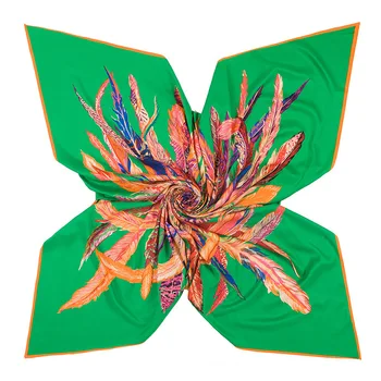 

130*130 Cm Design Indian Feather Crown Print Square Scarves New 100% Silk Women Scarf High Quality Gift Large Fashion Shawls