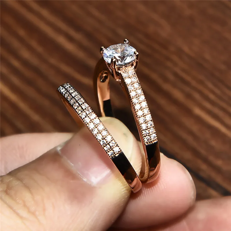 Милый женский набор белых свадебных колец, модное обручальное кольцо из розового золота 18 К, ювелирные изделия, Круглые обручальные кольца для женщин