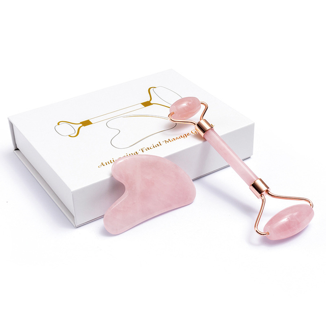 Jade Roller Gua Sha Set Facial Beauty Skin Care Slim Tools Rose Quartz Massager for Face Body Neck Relax Anti Wrinkles