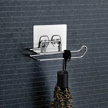 

Toilet Kitchen Roll Paper Holder Stainless Steel Repeatedly Washable Stick Hooks Rack Bathroom Storage Roll Paper Organizer