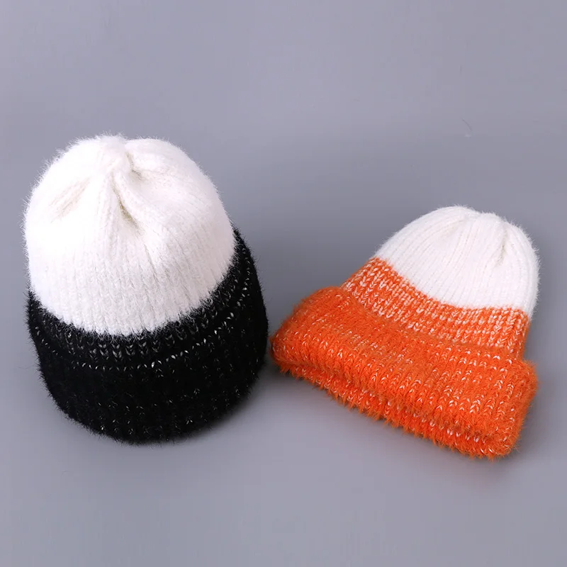 Зимние женские шапки из искусственного меха норки, вязаная шапка, модная женская шапка из натурального меха кролика, Женская Повседневная однотонная шапка