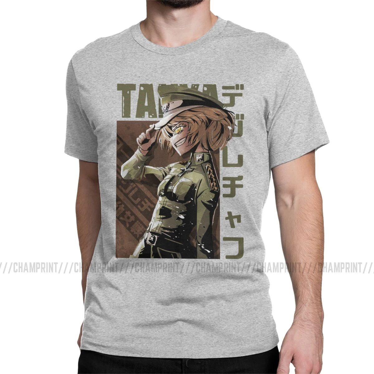 Мужская футболка Youjo Senki Tanya, Уникальные футболки из хлопка, футболки с коротким рукавом из аниме Von Empire War Evil, топы с круглым воротником - Цвет: Серый