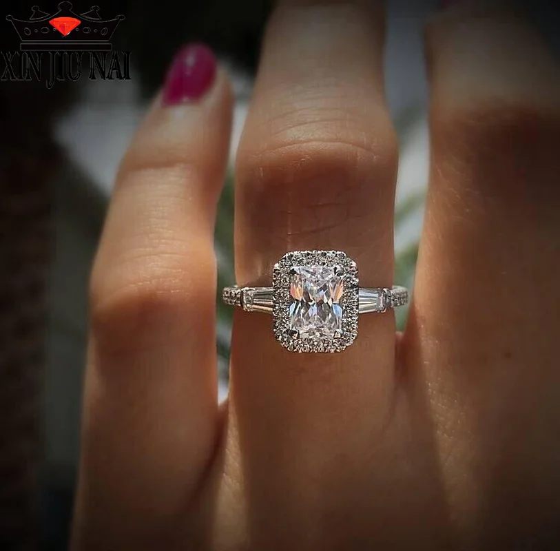 

New Princess Eight Hearts and Eight Arrows Wedding Rings Embedded in Square Rhinestone Cubic Zirconia CZ Party Exquisite Gift