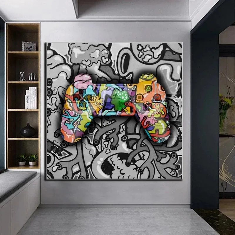 Картина на холсте с граффити игровая ручка Playstation Wall искусство игровой