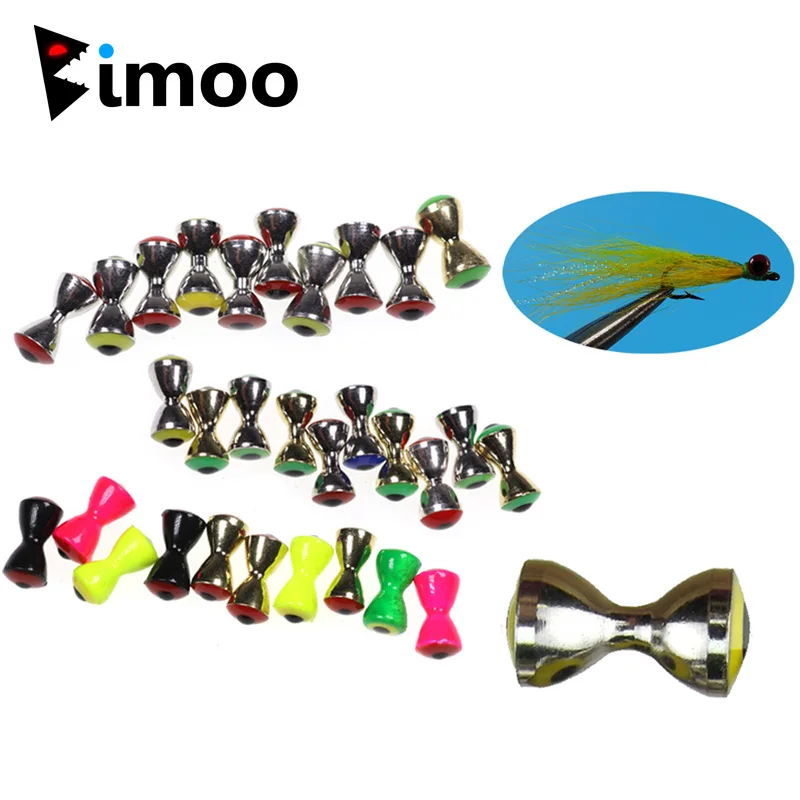 Bimoo 50PCS 3D Fly Tying Brass Dumbbell Fish Eyes Crazy Charlie Fast Sinking Fly Tying Material Streamers Salmon Barbells Beads