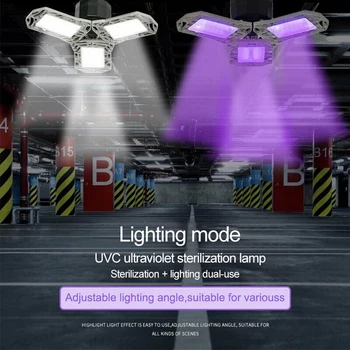 

60W UV Germicidal Lamp E27 LED UVC Bulb Dual-use Disinfection Deformable LED Garage Light