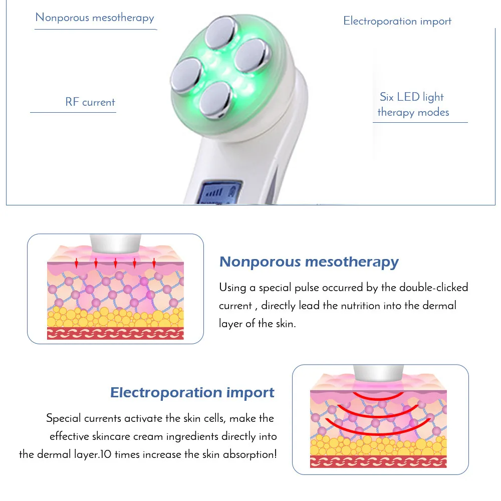 5в1 РЧ и EMS, радио мезотерапия, Электропорация, ручка для красоты лица, радиочастотный светодиодный фотон, средство для омоложения кожи, удаления морщин