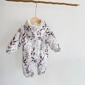 

New Winter Baby Girl Clothes Unisex Cotton Fashion Print Hooded Snowsuit Toddler Coats Newborn Baby Romper And Gloves Jacket