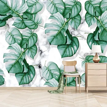 

Custom 3D Wall Murals Green Leaves Marble Pattern Waterproof Mural Wallpaper For Living Room Kitchen Bedroom Photo Wall Covering