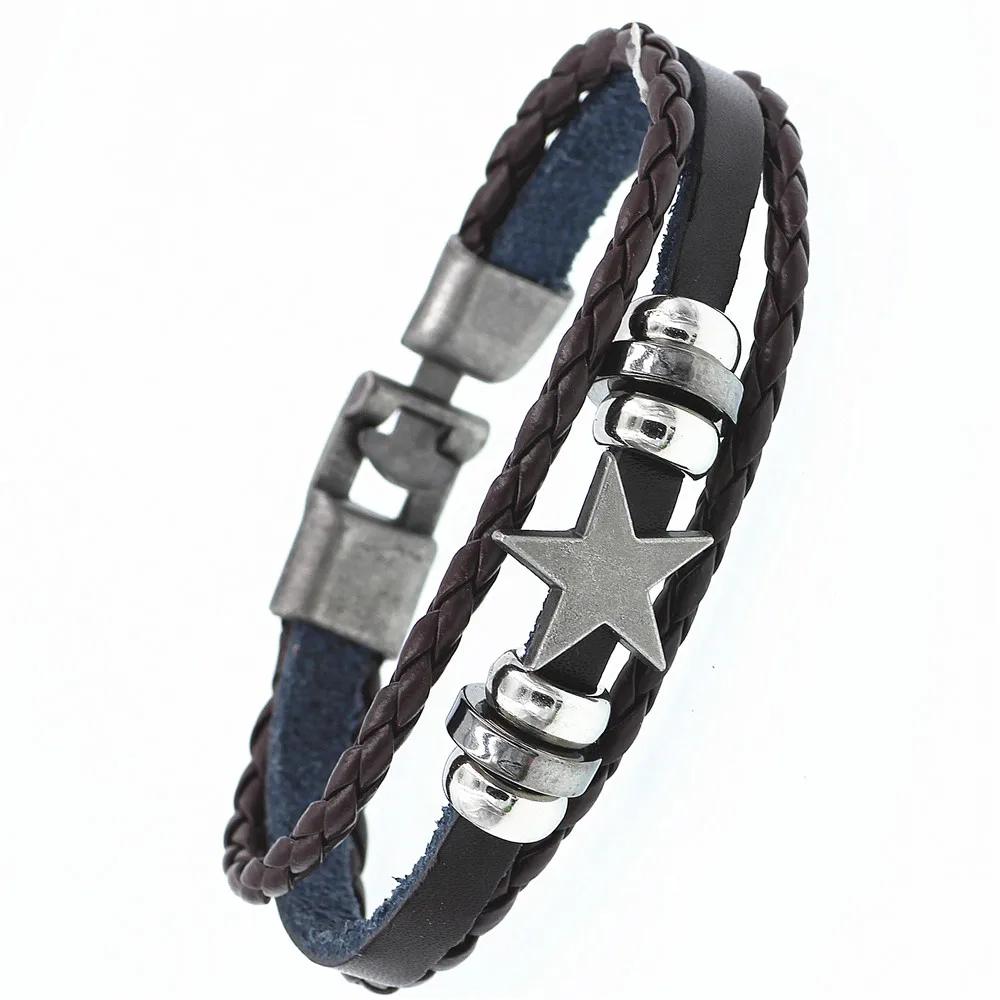 2021 Multilayer Bracelet Men Casual Fashion Braided Leather Bracelets For Women Wood Bead Bracelet Punk Rock Men Jewelry. 