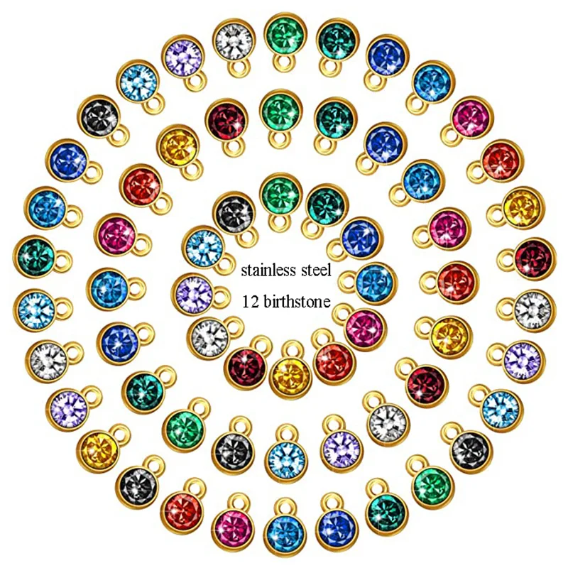 10 Stück Gold Edelstahl Kristall Geburtsstein Charms DIY Perlen Anhänger Runder Charm für Schmuck Halskette Armband Ohrring Herstellung