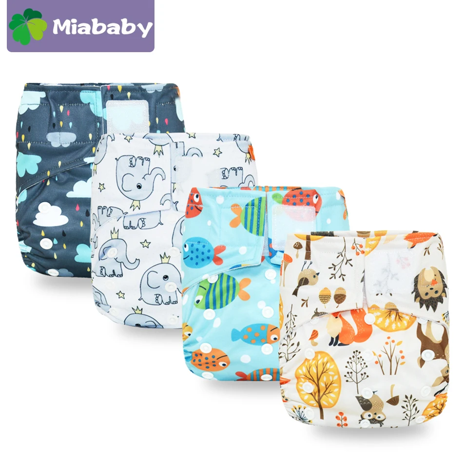 Miababy тканевый подгузник на липучке с одним карманом водонепроницаемый и дышащий
