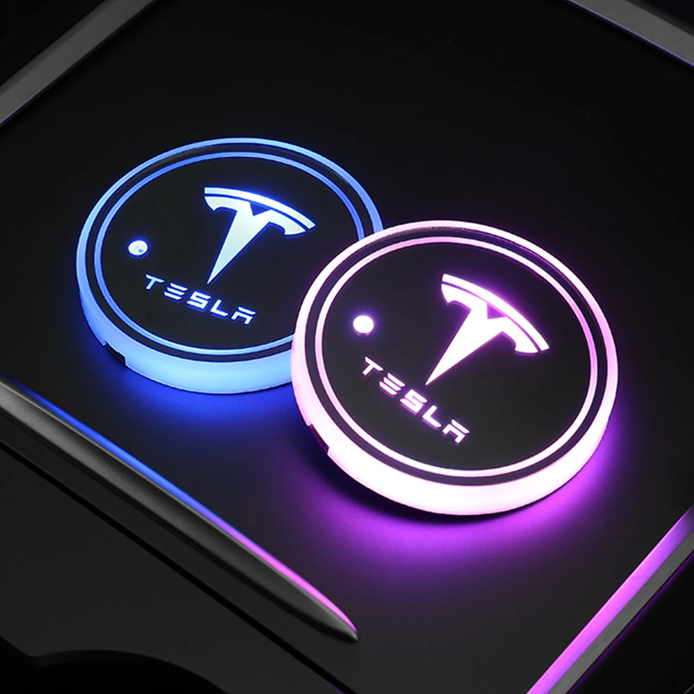 2Pcs USB Charging Colorful Intelligent Led Water Cup Luminous Coaster Car Atmosphere Light For Tesla Model 3/S/X Interior | Автомобили и