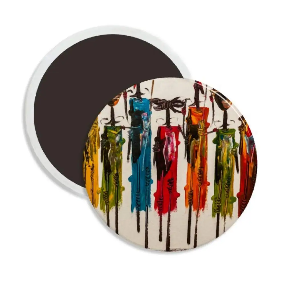 Abstract Art African Black Warrior Circle Ceramics Fridge Magnet 2pcs | Дом и сад