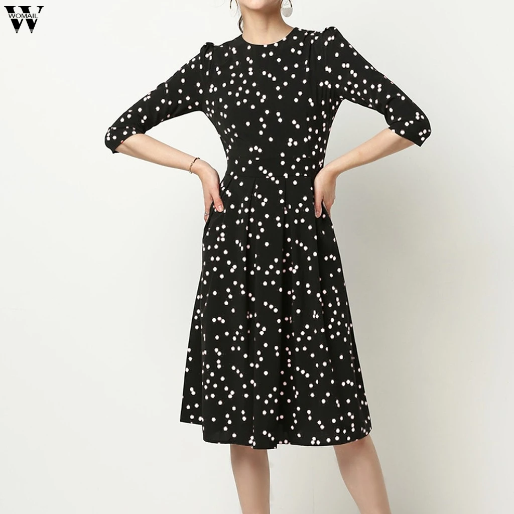 Женское платье vestidos S-2XL ropa mujer robe femme модное платье до колена с круглым вырезом и рукавом средней длины с принтом размера плюс 9,5