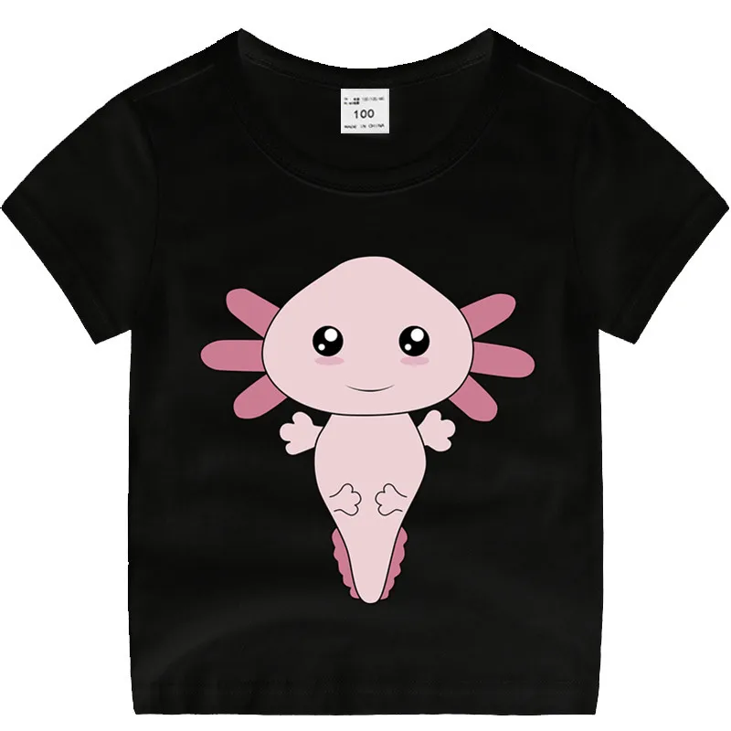 Хлопковая футболка для маленьких мальчиков и девочек с аниме «Axolotl Friend» детская Рождественская рубашка детская футболка для малышей с героями мультфильмов Роскошный топ - Цвет: T127B-Black