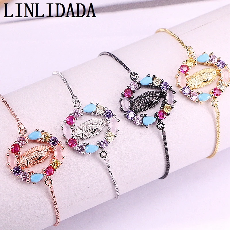 10 шт., позолоченный религиозный коннектор CZ Шарм, красочный кубический цирконий микро проложенный коннекто Браслет Модные ювелирные изделия