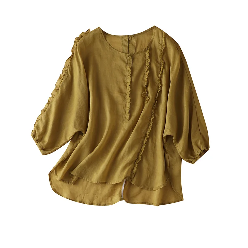

Ramie Casual Loose Blouse Women Batwing Sleeve Blusas De Mujer Largos Sueltos Appliques Plain Women Shirt Top Ete Femme 2020