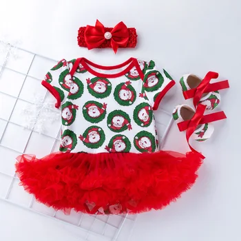 

2020 Baby Girls New Baby Girls Clothing Sets Fashion Style Princess Dress Printed Rompers Veil Dress Girls Christmas Clothes