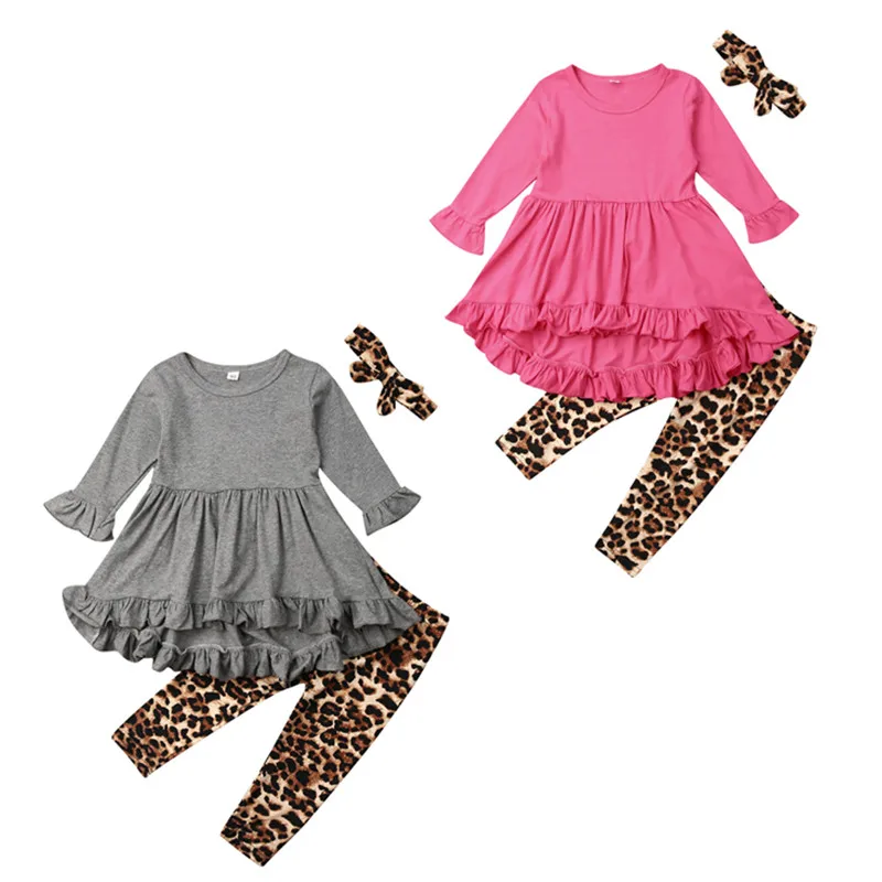1 6Years Kid Toddler Baby Girl Top T shirt + Leopard Print Trousers
