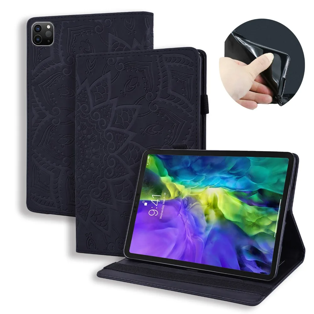 iPad Cover 4th Generation Tablet 2020 12.9 Pro Case Embossed For Tablet Flower Cover