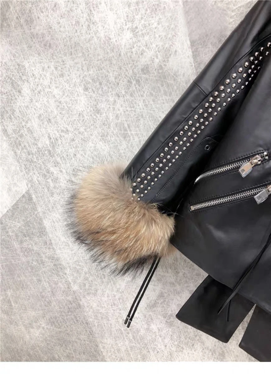 Pudi Женская куртка из натуральной кожи, зимняя брендовая новинка, Женское пальто из овечьей кожи с воротником из натурального Лисьего меха, H200203