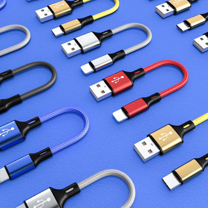 Fast Charge Short Type-C USB Cable for Samsung Huawei Power Bank Use 25cm Micro USB Cable for Iphone USB to Type C Cable