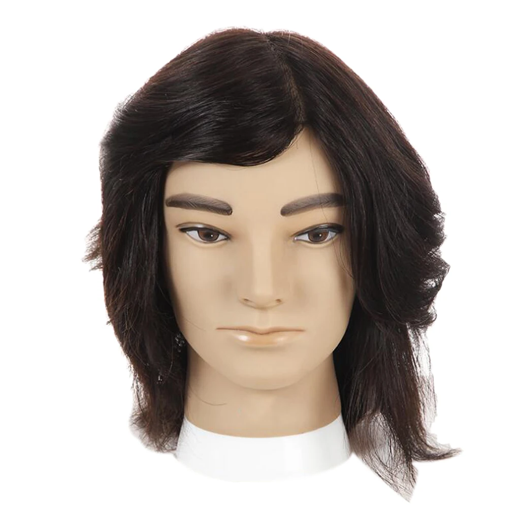 Human Hair Male Mannequin Head Hairdresser Training Manikin Cosmetology Doll Head for Hair Styling & Practice