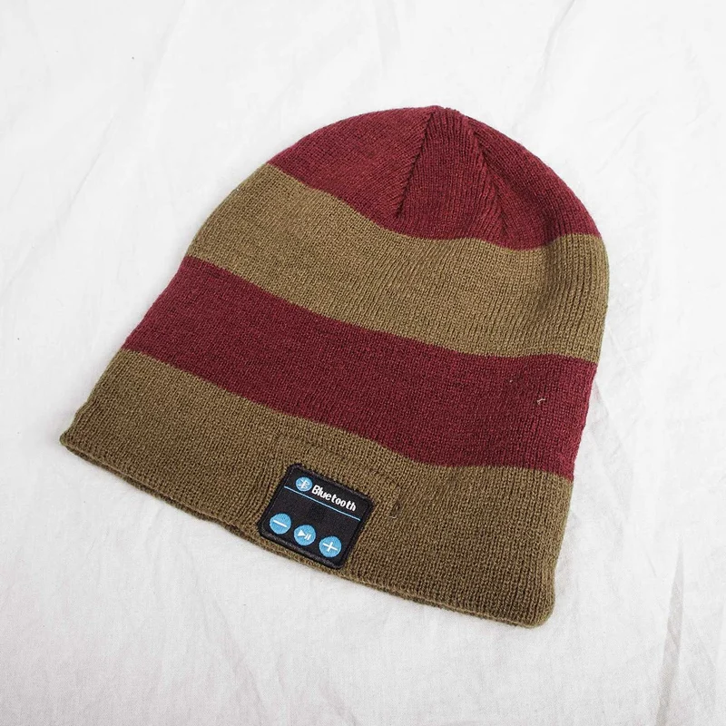 Wireless Bluetooth V4 2 Beanie Striped Knitted Winter Hat Headset Speaker Mic Hand Free Music Mp3 Speaker ic Smart Cap