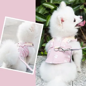 

Solid Color Dog Harness with Leash Summer Pet Adjustable Vest Walking Lead for Puppy Polyester Mesh Harness for Small Medium Dog