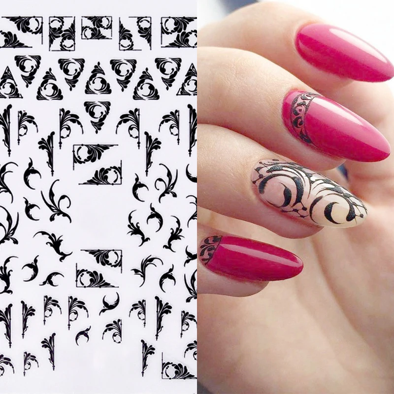 3D наклейки для ногтей самоклеющиеся черно-белые переводные наклейки для ногтей украшения аксессуары для ногтей Дизайн ногтей 10 см* 8 см