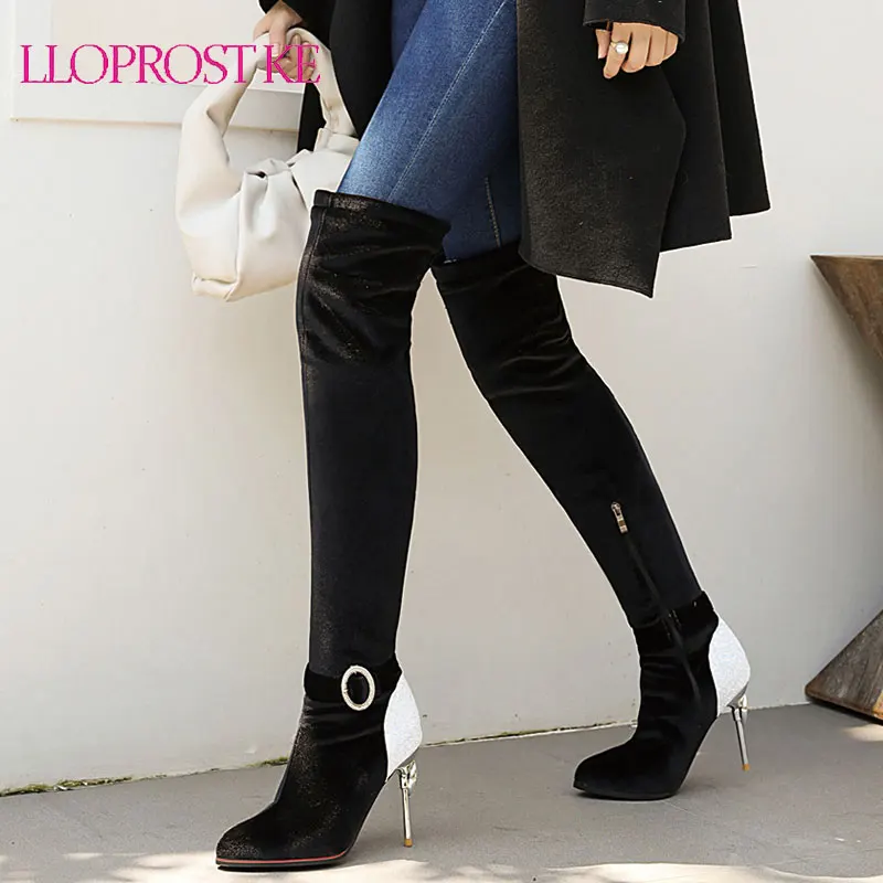 

Lloprost ke 2020 Autumn 9cm high heels women boots flock over the knee boots sexy lady thin heels thigh high long boots