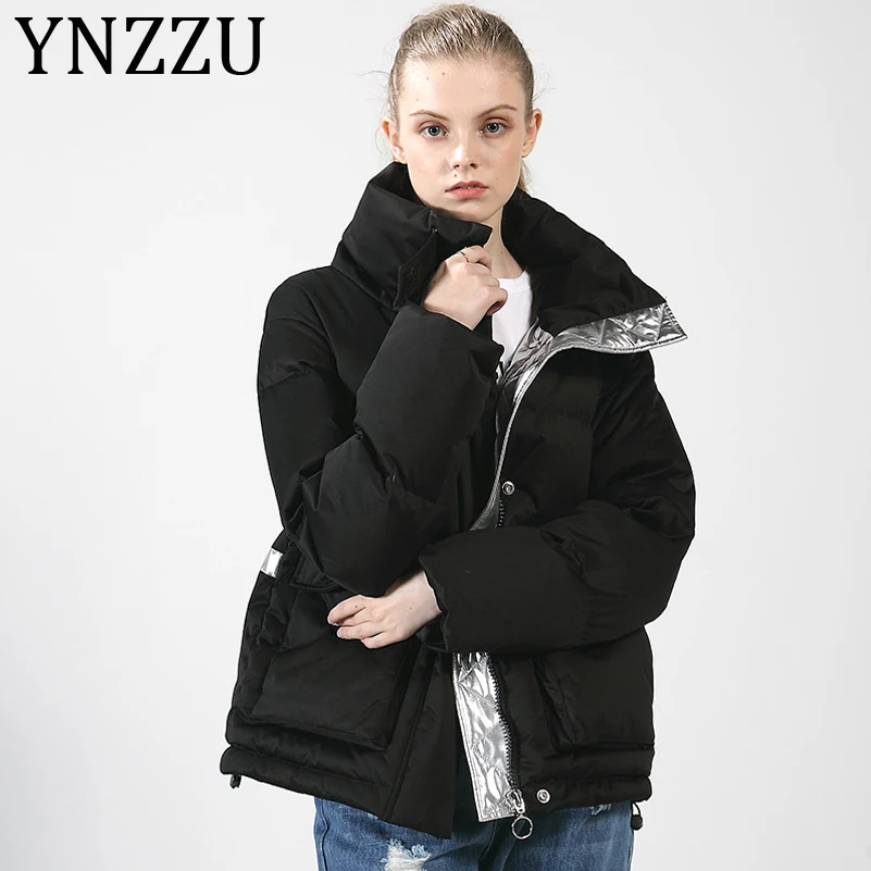

YNZZU Korean Chic Letter Print 90% White Goose Down Jacket Coat Women 2019 Winter Thicken Warm Female Jacket Outwears A1100