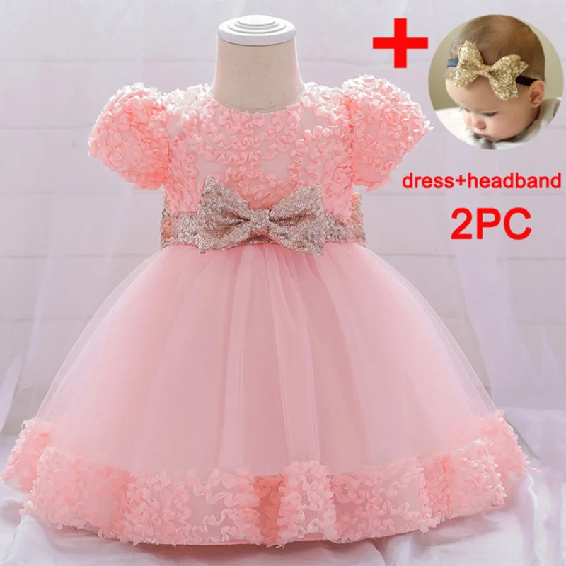 Girls Dress Baby Girl Dress Christmas Big Bow Long Sleeve Baby Kids Girl Clothes Flower Princess Dresses Evening Infant 2-1 Year Birthday Dress