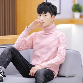 

Men Sweaters Pink White Yellow Red Grey Black Blue Long Sleeve Winter Fashion Turtleneck Pullovers Solid Casual Mens Sweaters