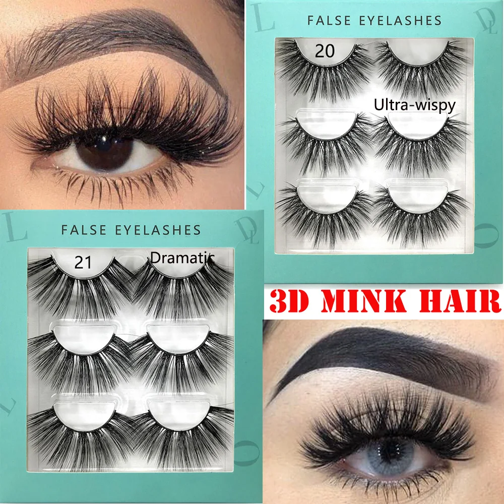

3 Pairs 3D Mink Hair Ultra- Wispy False Eyelashes Dramatic Volume Eyeashes Extension Handmade Fluffy Long Lashes Makeup Tools