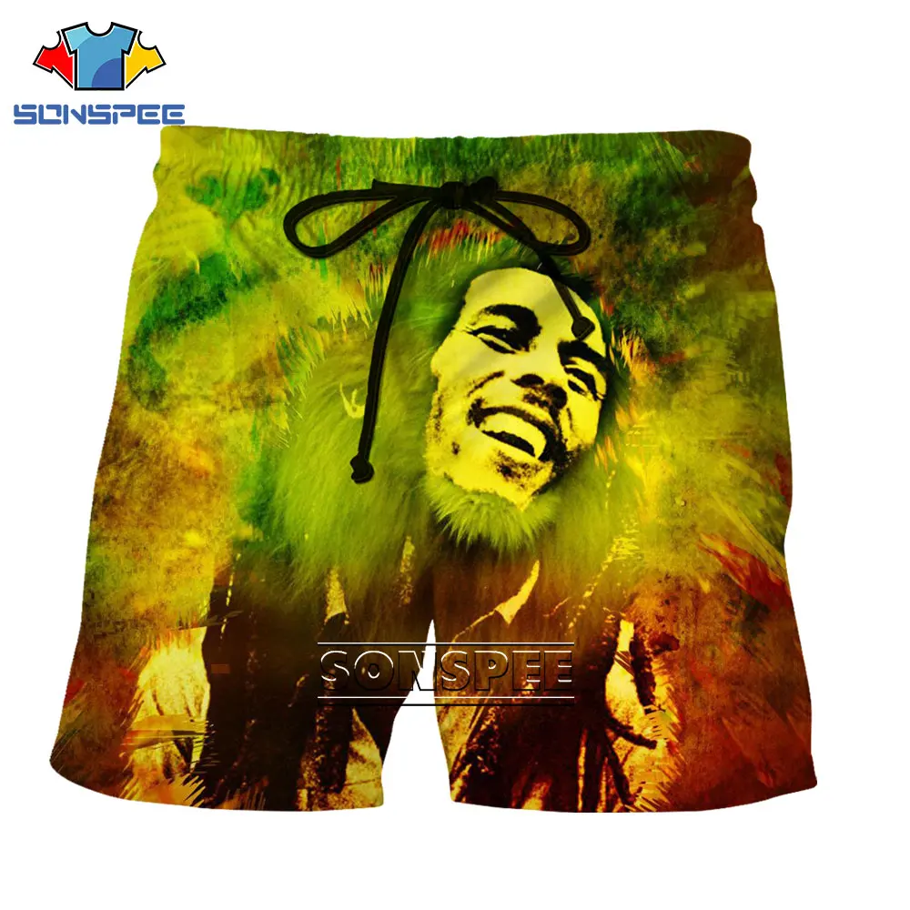 SONSPEE 3DBob Marley Singer Print Shorts Men's Casual Beach Sports Outer Shorts Harajuku Street Hip Hop Star Oversized Pants