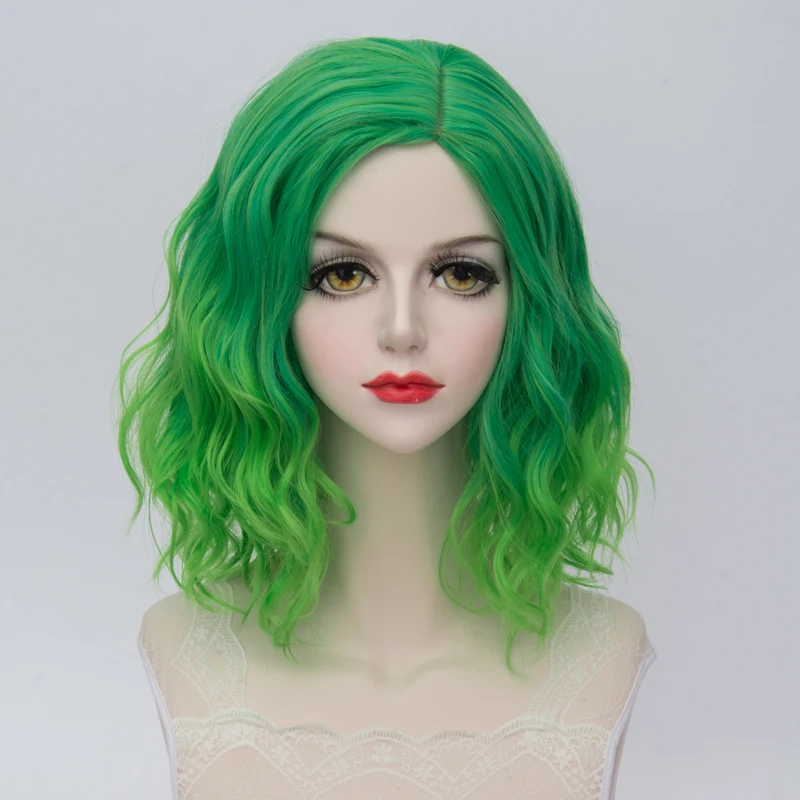 Косплей микс 35 см Омбре многоцветный Средний вечерние кудрявые необычные косплей синтетический парик+ Кепка - Цвет: green mix