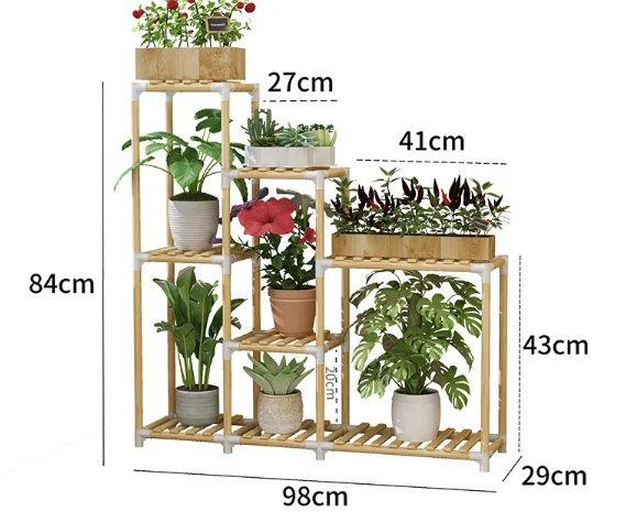 Горшки для растений из цельного дерева, 3/4 слоев, для внутреннего сада, Короткая Деревянная Полка для хранения, стойка для дома, балкона, большая Деревянная Подставка для цветов - Цвет: B12  98x84x29cm