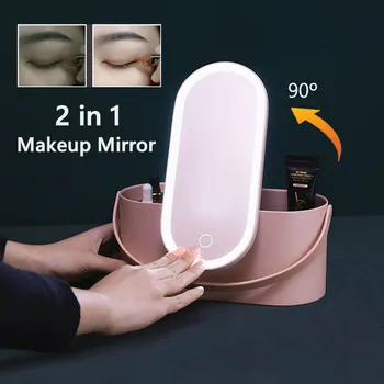 

INS 2 in1 LED Touch Screen Illuminated Makeup Mirror with LED Portable Storage Bag Travel Cosmetic Organizer