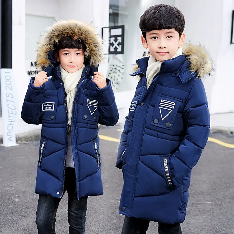 

-30 Waterproof Children Clothing Boy Clothes Warm Winter Down Cotton Jacket Hooded Coat Teen Thicken Outerwear Kids Parka 12