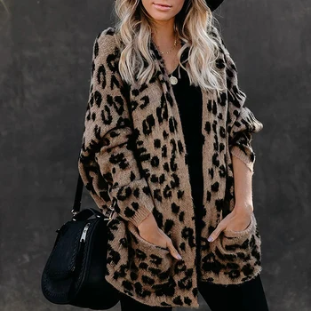 

Foridol leopard print knitted long cardigans sweater women long sleeve kahki vintage cardigan jumper casual office ladies outfit