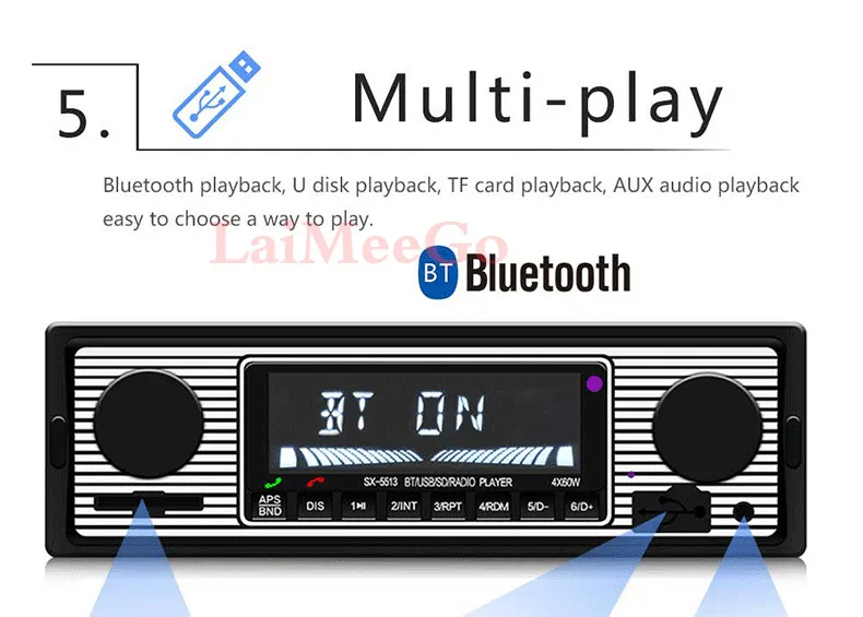 MP3 аудио стерео 4X50 Вт плеер Handsfree Bluetooth Автомобильный MP3 Радио 12 В In-dash 1 Din FM Aux вход приемник с USB и SD 5513