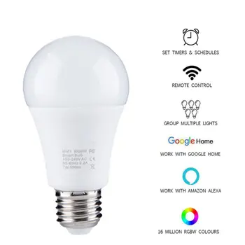 

E27 WiFi Smart Light Bulb LED 7W Dimmable App Control For Alexa, Google Home