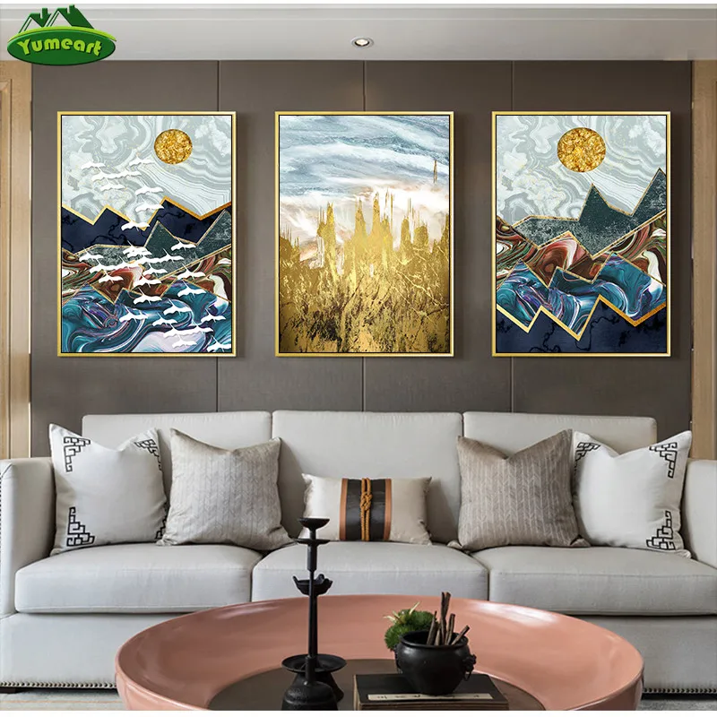 Nordic Abstract Geometric Mountain Landscape Wall Art Canvas Painting