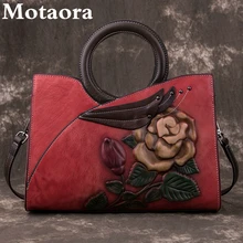 

Motaora Women's Bag New Luxury Women Genuine Leather Handbag Retro Floral Handmade Shoulder Bag For Female Fashion Messenger Bag