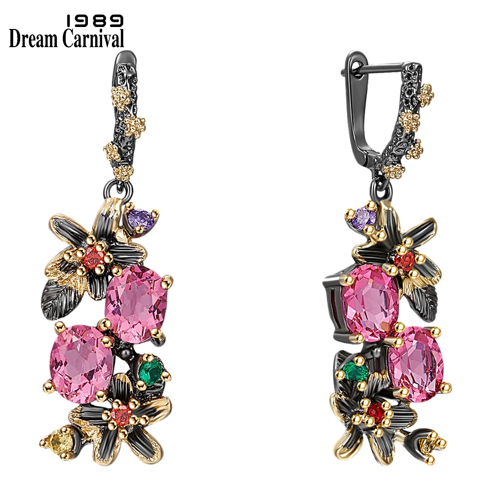 DreamCarnival1989 New Colorful Antique Earrings for Women Vintage Flower Style Fuchsia Zircon Dating Jewelry Drop Ships WE3874FU