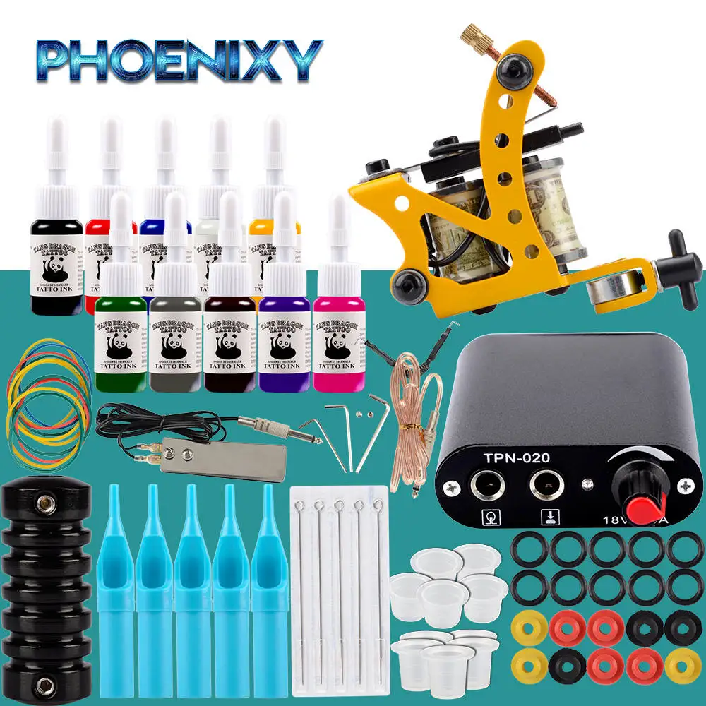 10Pcs Ink Kit Набор для татуировки полный набор для татуировки черный источник питания 20 шт. чернила пигментные иглы для татуировки перманентный макияж Начинающий набор для татуировки - Цвет: 10Pcs Ink Kit